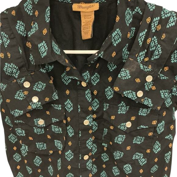 Vintage Wrangler Black Western Snap Shirt - Aztec/Navajo Print - Picture 6 of 7